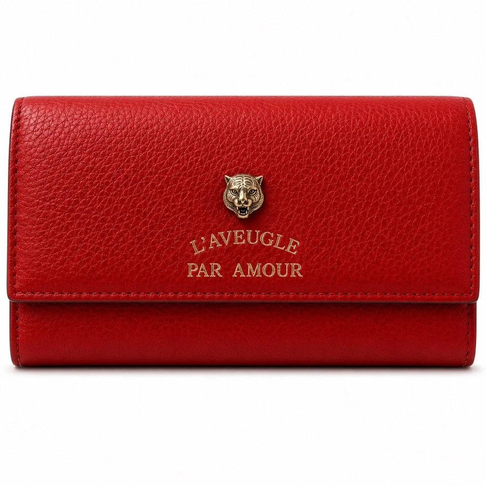 Gucci Red Pebbled Leather Continental Wallet with Lion Head - Picture 1 of 4